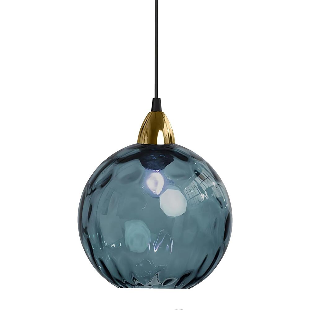 Glass Pendant Light 8" Gold Hanging Lamp E26 Ceiling 20cm/7.9’’ (Dark Blue)